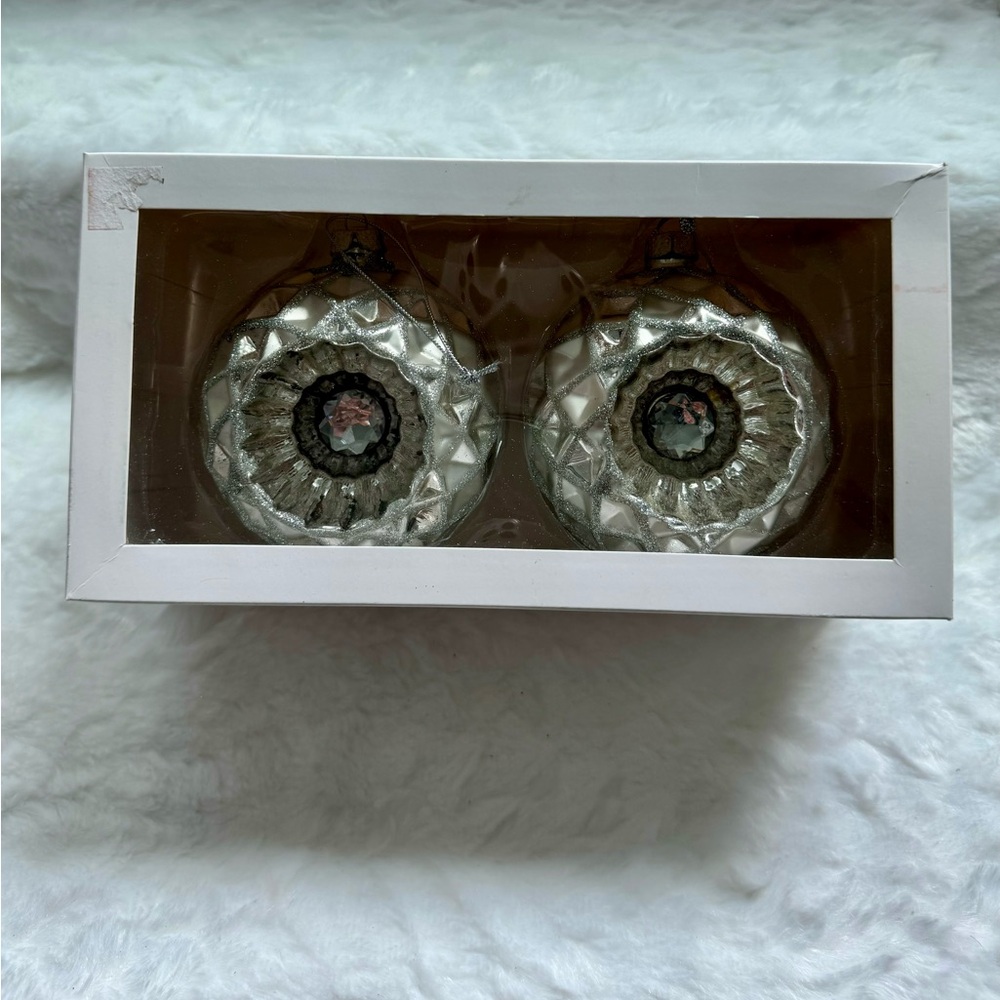 Set2 Box Seasons of Cannon Falls Silver Jeweled Glass Ornament